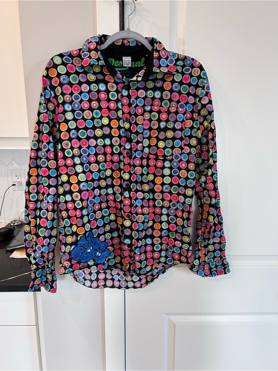 Desigual Other - Desigual Men’s Multicolor Polka Dot Regular Button Down Shirt Floral Embroidery